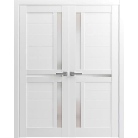 Sartodoors Solid French Double Doors 64 x 96in, Veregio 7288 White Silk W/ Frosted Glass VEREGIO7288DD-WS-6496